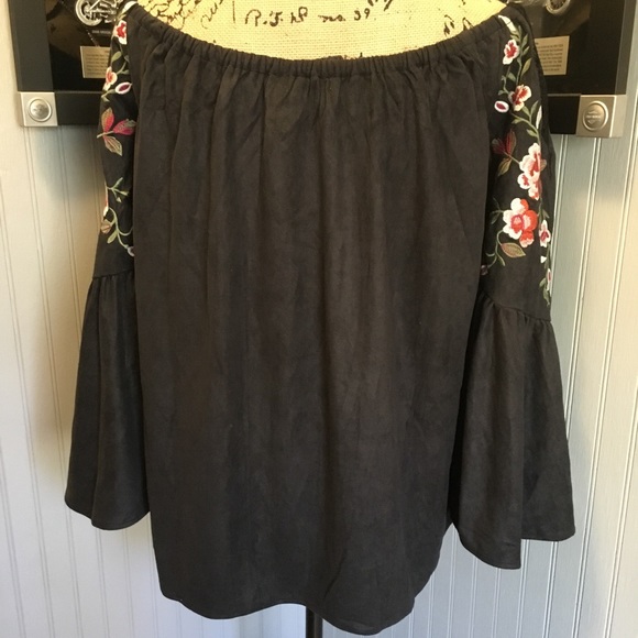 Faux Suede Embroidered Off Shoulder Tunic - Picture 8 of 8